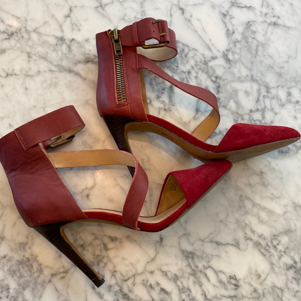 Joe’s Jeans Red Suede Ankle Wrap Heels